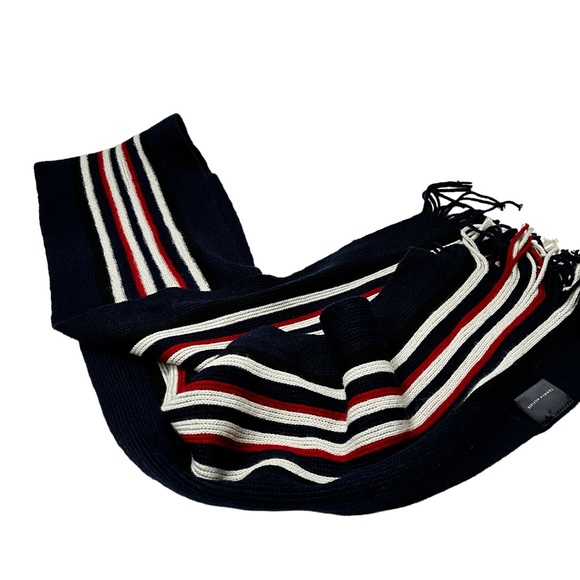 Vintage Tommy Hilfiger Embroidered Scarf Navy Blue With Red & White Stripes - Picture 3 of 6